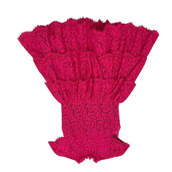 Alice and Olivia Fuschia Pink Lace Mock Neckk dress ruffled tiered mini cotton 6 - Picture 4 of 9